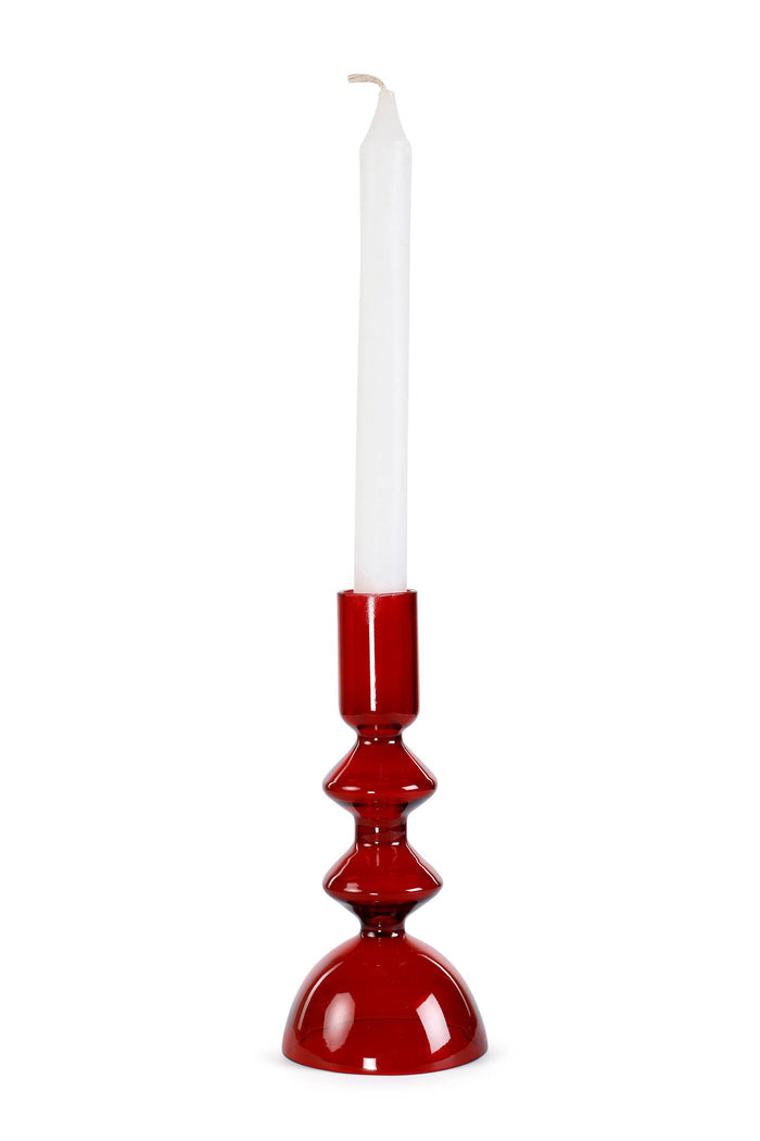 Red Retro Glass Candle Holder
