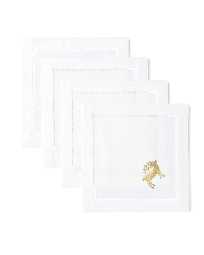 Reindeer Gold Cocktail Napkins | Set of 4