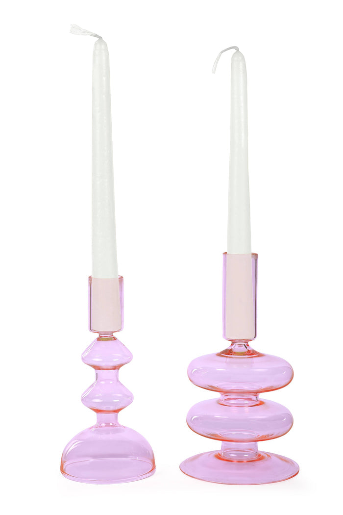 Retro Glass Candle Stick Holder- 6 x 2.5 Inches_ Pink