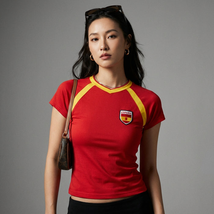 T-shirt rouge brodé streetwear K-fashion femme - Koreanxwear - Taille S