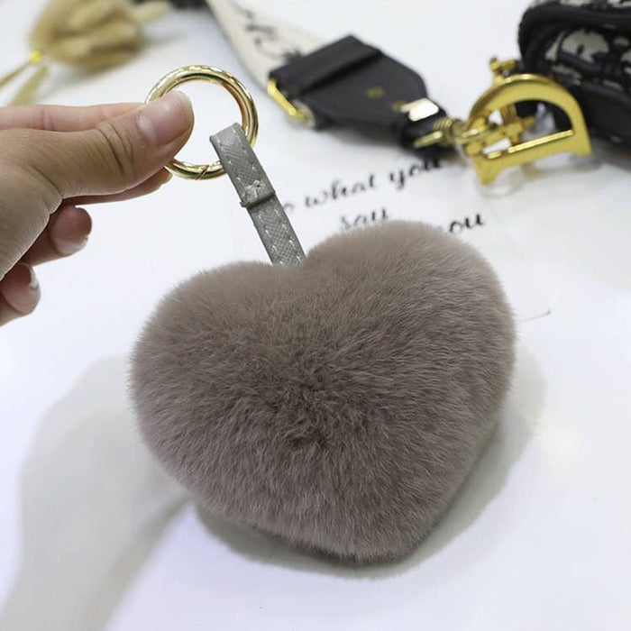 Rex Rabbit Hair Heart-Shaped Key Chain Bag Accessory