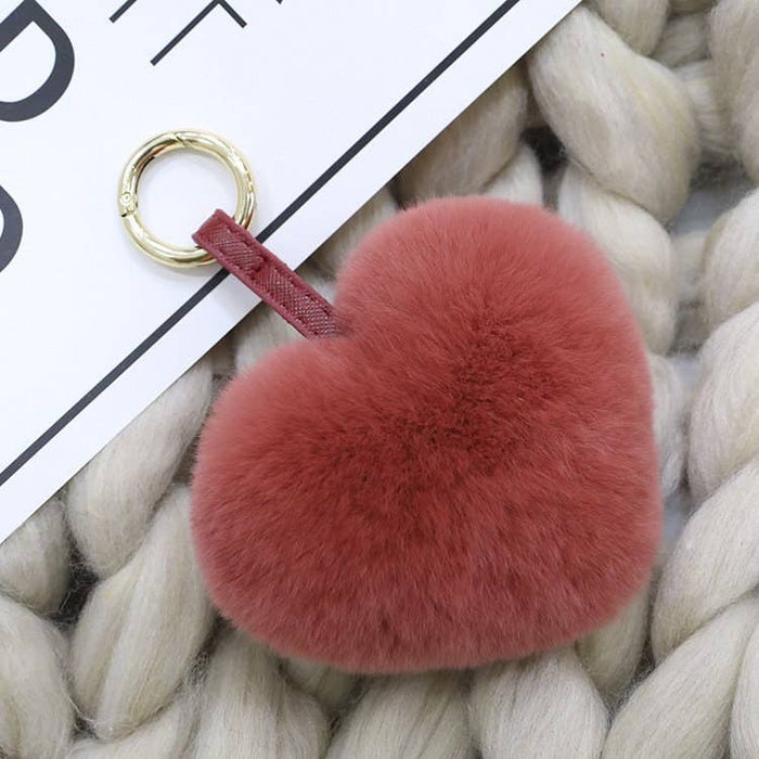 Rex Rabbit Hair Heart-Shaped Key Chain Bag Accessory