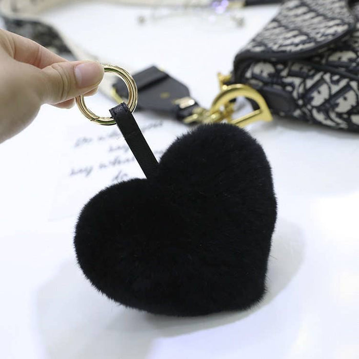 Rex Rabbit Hair Heart-Shaped Key Chain Bag Accessory