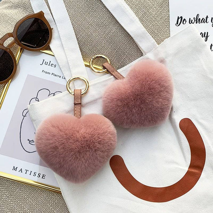 Rex Rabbit Hair Heart-Shaped Key Chain Bag Accessory