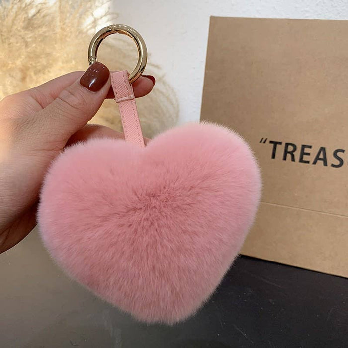 Rex Rabbit Hair Heart-Shaped Key Chain Bag Accessory