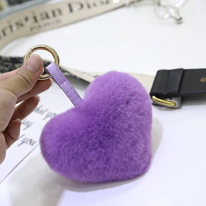 Rex Rabbit Hair Heart-Shaped Key Chain Bag Accessory