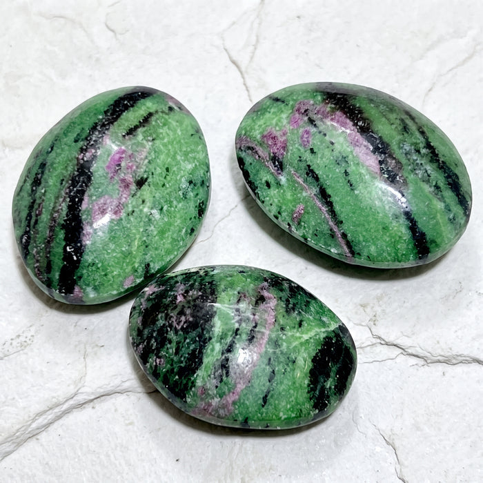 Ruby Zoisite Anyolite Crystal Palm Stones (UV Reactive) Carving