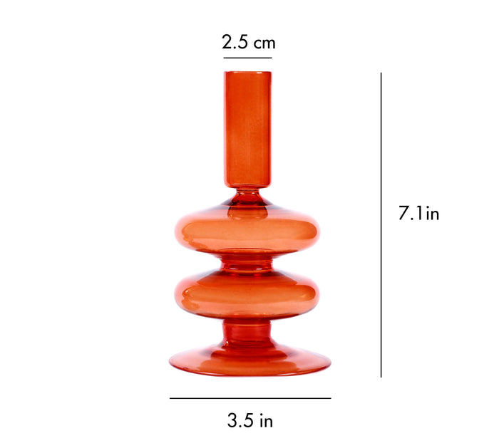 Rust Orange Retro Wavy Glass Candle Holder
