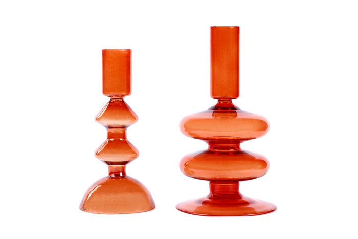 Rust Orange Retro Wavy Glass Candle Holder