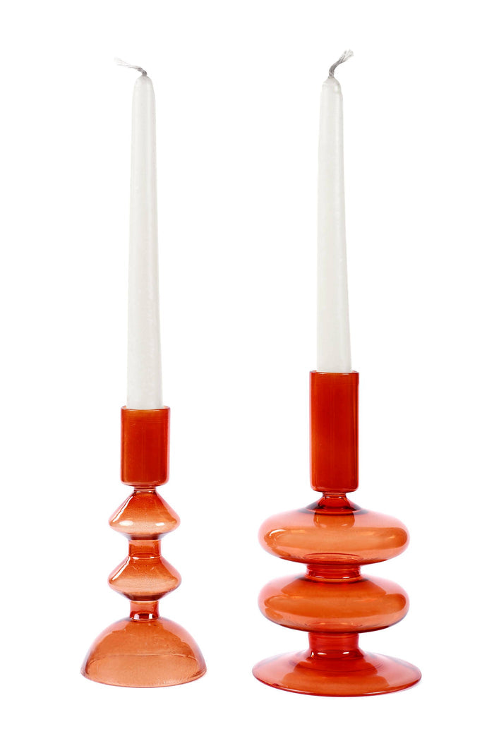 Rust Orange Retro Wavy Glass Candle Holder