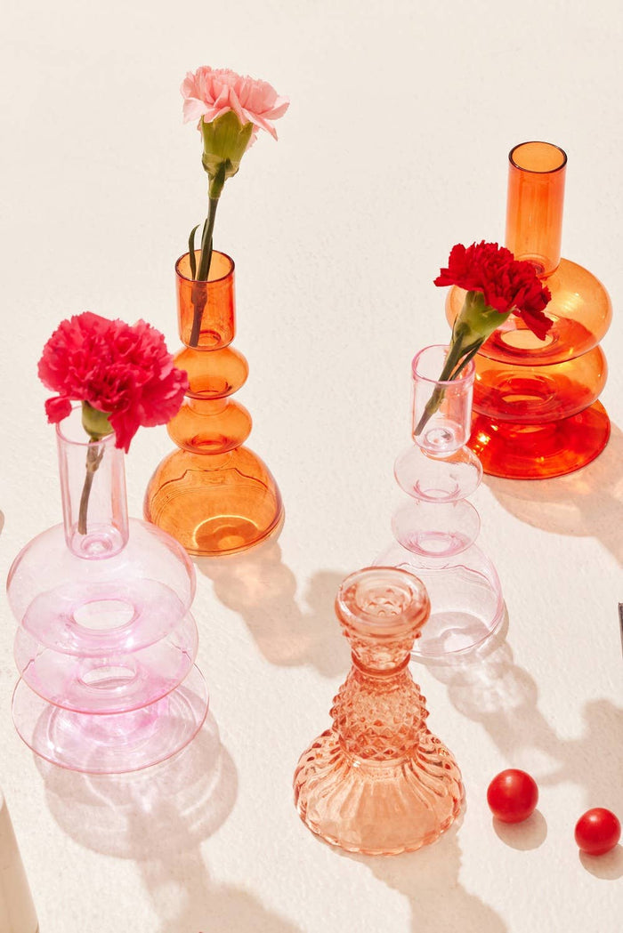 Rust Orange Retro Wavy Glass Candle Holder
