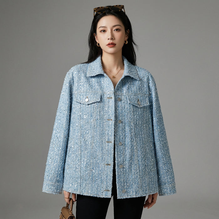 Veste en jean femme avec sequins mode coréenne streetwear - Koreanxwear - Taille S