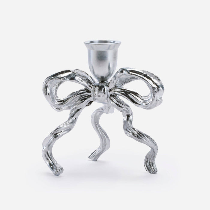 Silver Coated Brass Bow Candle Holder