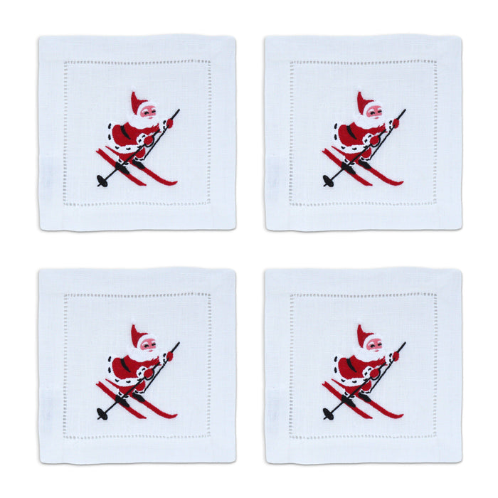 Skiing Santa Cocktail Napkins, Set of 4