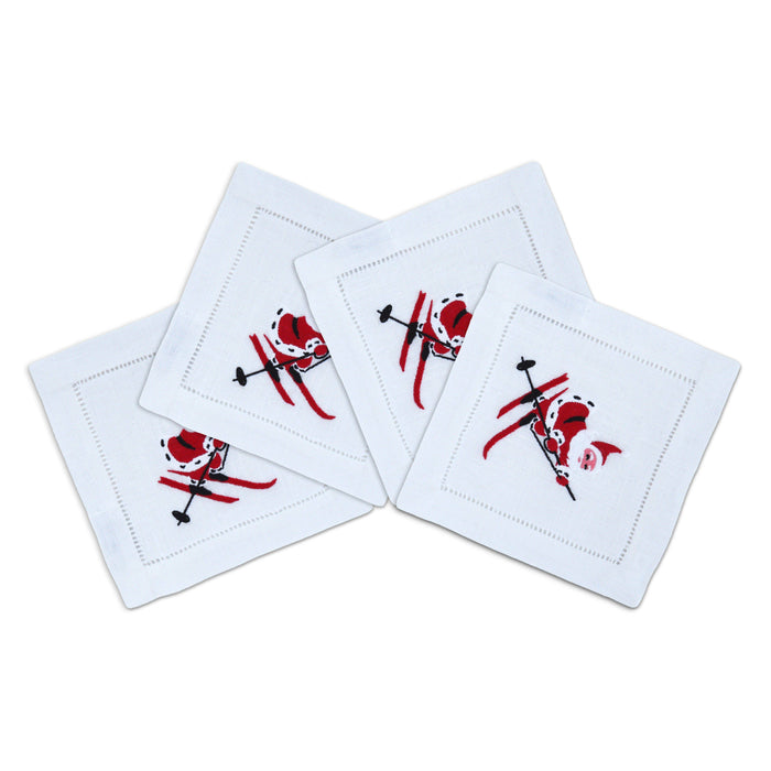 Skiing Santa Cocktail Napkins, Set of 4