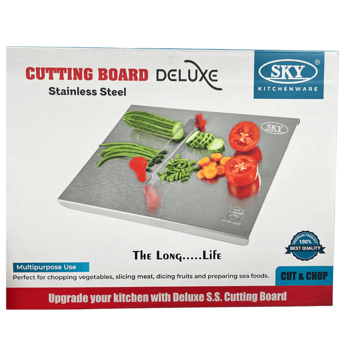 Premium deluxe stainless steel cutting board 35.5x37cm with chopping blade by SKY Kitchenware