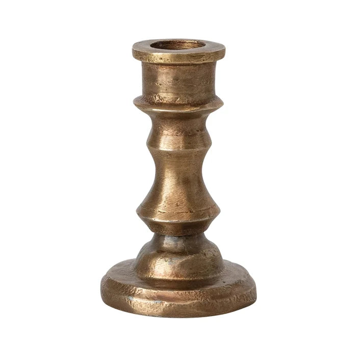 Small Cast Aluminum Taper Holder, Antique Brass Finish