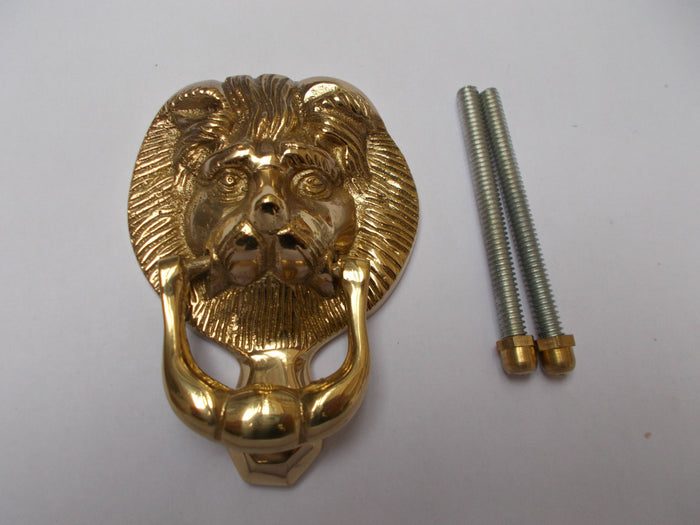 Small Lion Head Door Knocker Polished Brass
