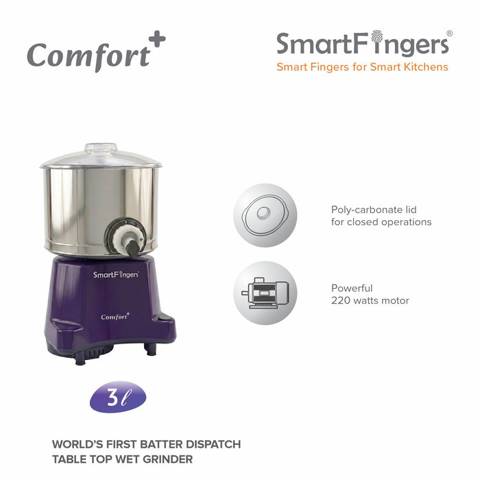 SmartFingers Comfort Plus 3L wet grinder violet with batter dispatch tap