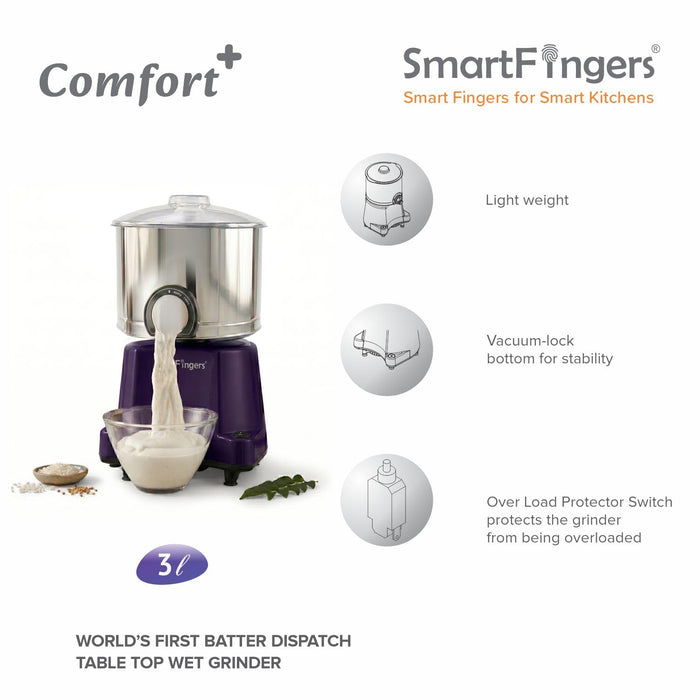 SmartFingers Comfort Plus 3 litre wet grinder for joint family idli dosa