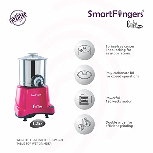 Space-saving pink wet grinder with hygienic spring-free center locking knob
