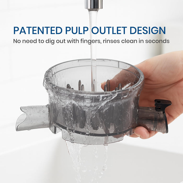 SOLARA cold pressed juicer with juice cup and pulp cup accessories