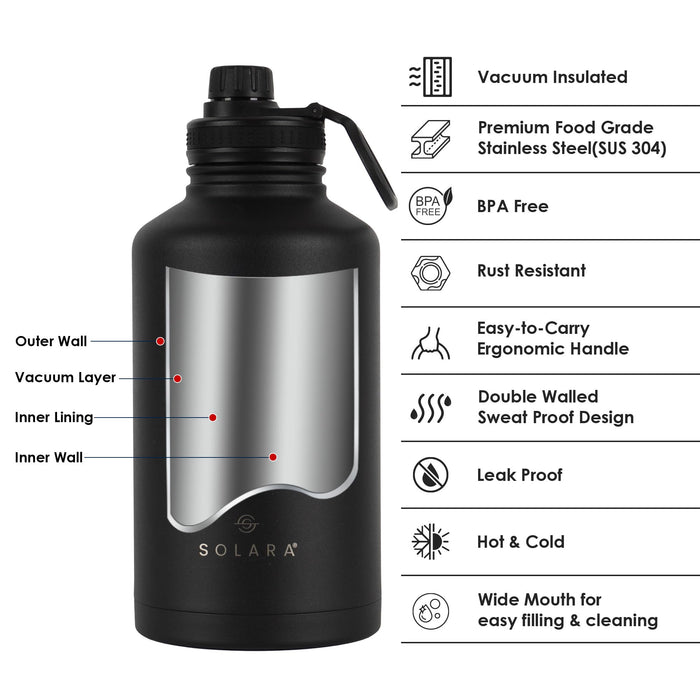 SOLARA thermosteel hot and cold flask 2 litre with sports cap