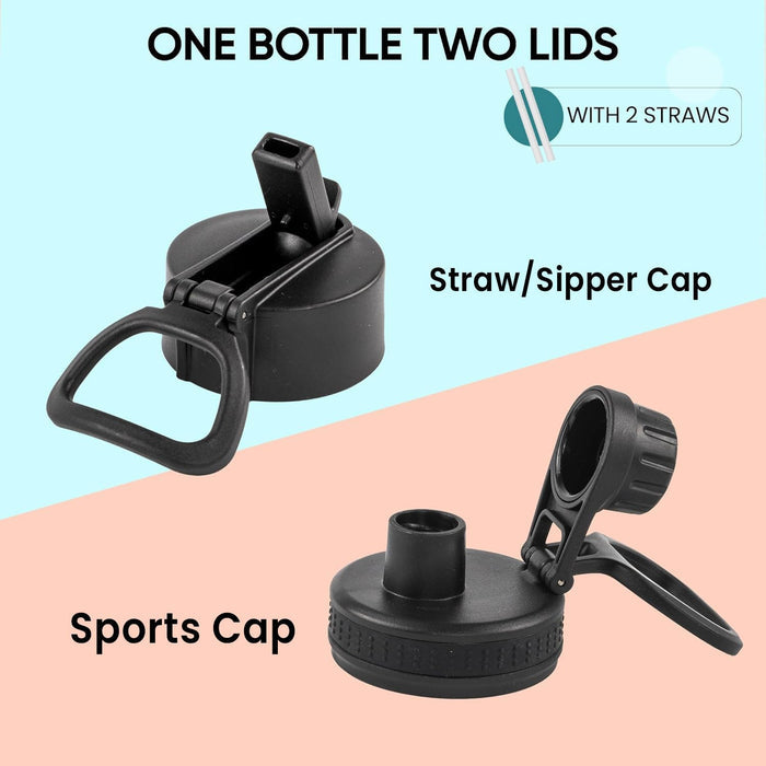 Black SOLARA 2000ml bottle with straw sipper cap for travel