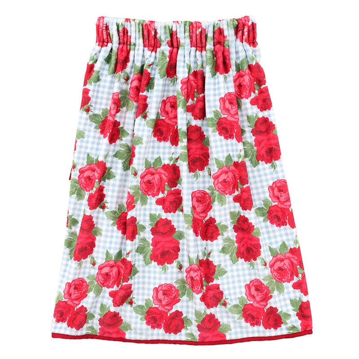 Spa Wrap - Blue Gingham + Red Roses with Red  Bow