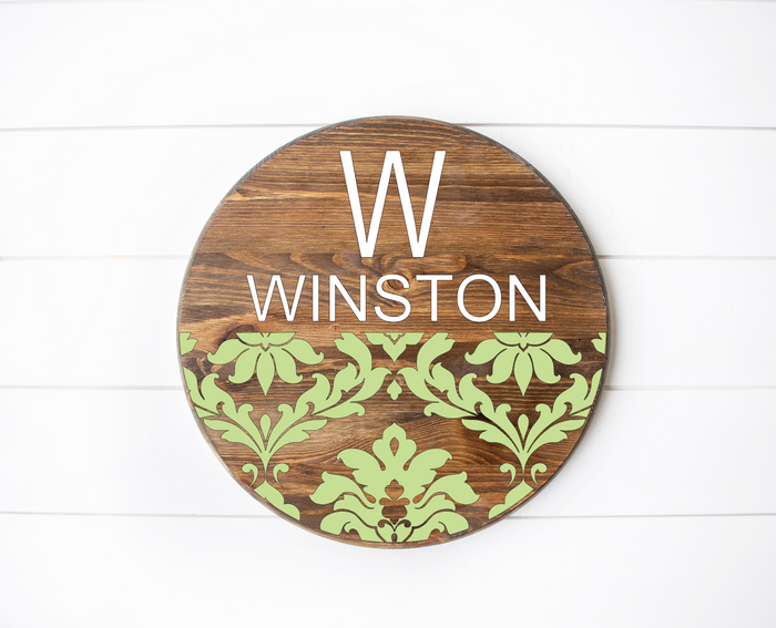 letter & last name with leaves 18 in round