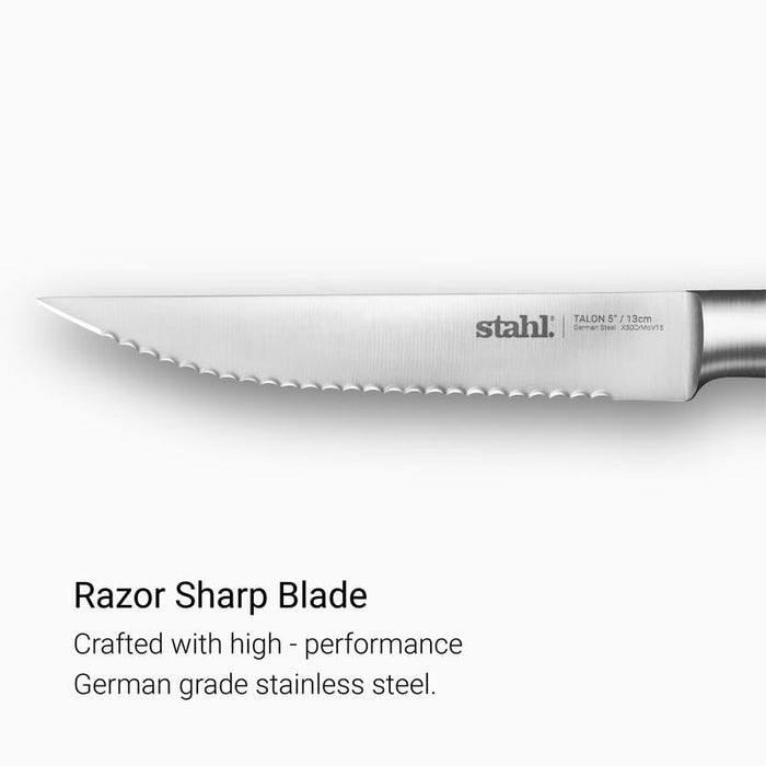 Stahl Talon 13 cm tomato knife serrated blade close up showing saw tooth edge