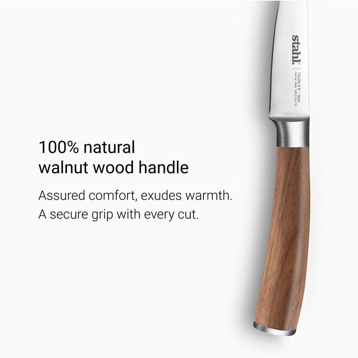 Close-up of the dual precision edge on the Stahl Talon paring knife blade