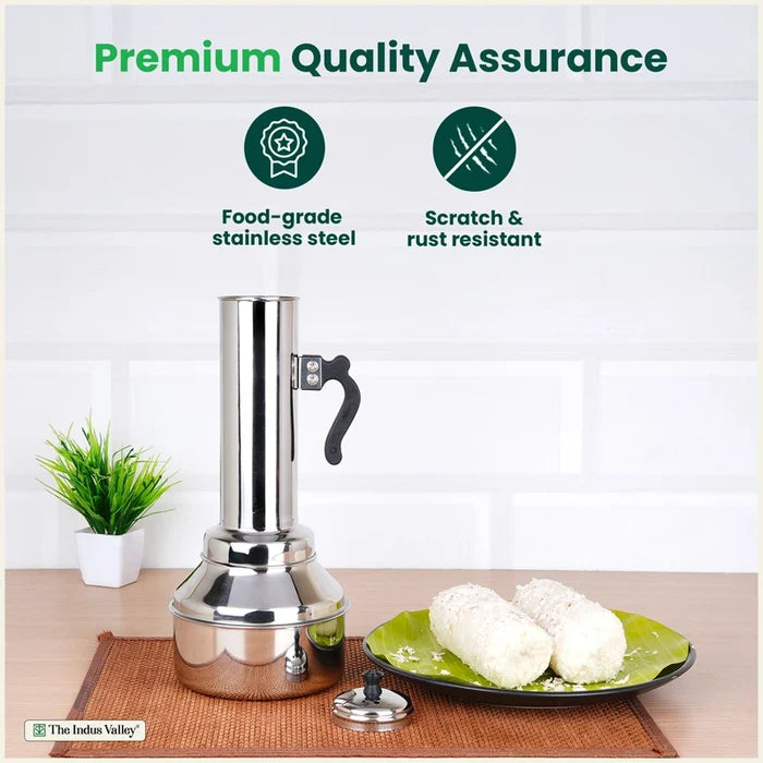 Stainless Steel Puttu Maker 1.2L , Premium Quality, 100% Toxin-free, Non-stick, Bakelite Handle, Induction & Gas