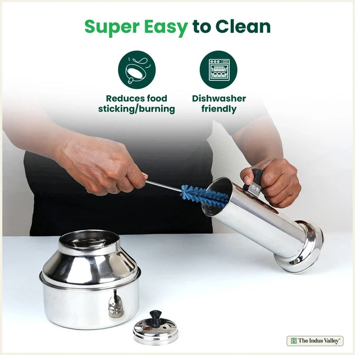 Stainless Steel Puttu Maker 1.2L , Premium Quality, 100% Toxin-free, Non-stick, Bakelite Handle, Induction & Gas