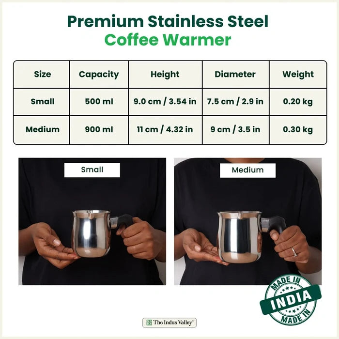 Stainless Steel Turkish Coffee Warmer 500ml / 900ml - Stay-Cool Handle, Induction Friendly, 100% Food-Safe