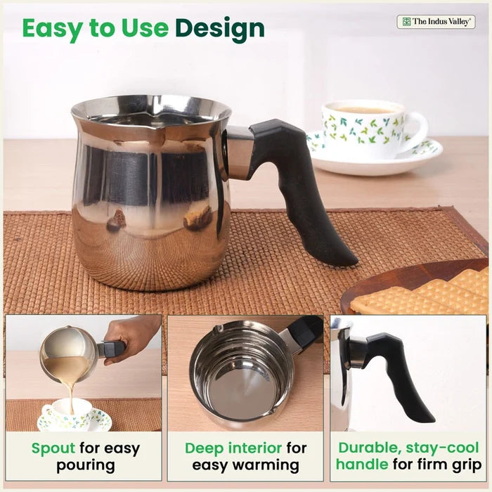 Stainless Steel Turkish Coffee Warmer 500ml / 900ml - Stay-Cool Handle, Induction Friendly, 100% Food-Safe