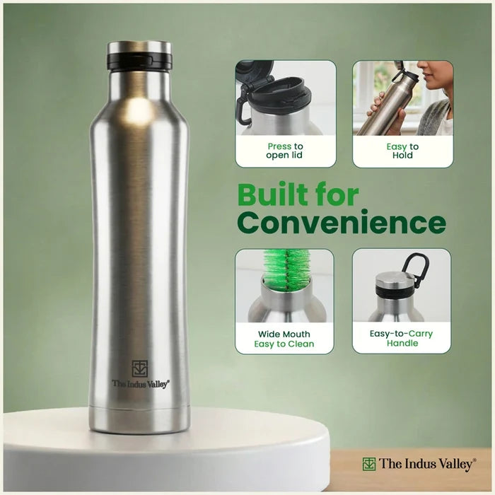 Stainless Steel Water Bottle with Pressy flip Lid – Double Wall, Vacuum insulated, Hot & Cold 750ml/500 ml