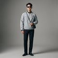 Veste denim délavée streetwear homme col montant gris clair - Koreanxwear - Taille M