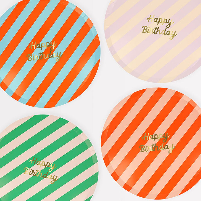 Stripe Happy Birthday Dinner Plates, Set of 8