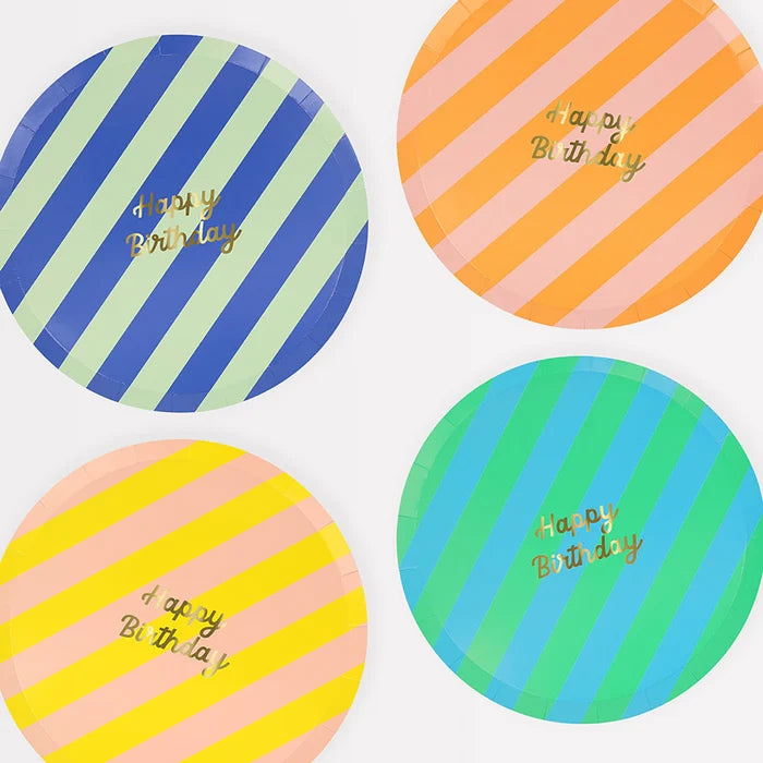 Stripe Happy Birthday Side Plates, Set of 8