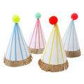 Stripe Pompom Party Hats , Set of 8