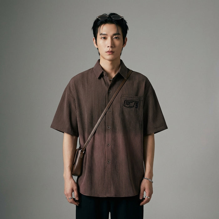Chemise rayée broderie rétro unisex - Koreanxwear - Taille M