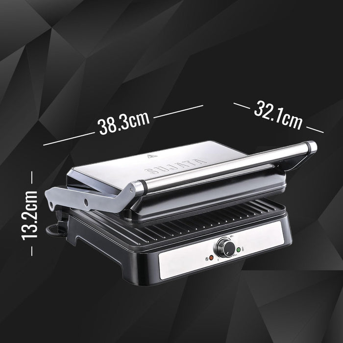 Sujata SG01 Multi Purpose Grill side view showing compact dimensions 38.3 cm length 32.1 cm width 13.2 cm height