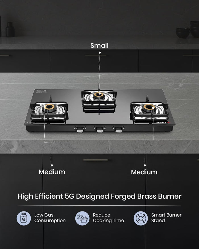 Sujata Classic gas stove 3 burner manual ignition with stainless steel drip tray