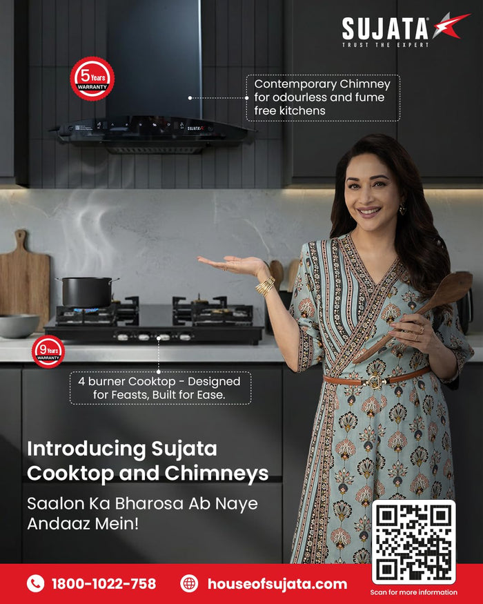 Sujata glass top gas stove with ergonomic knobs and manual ignition control