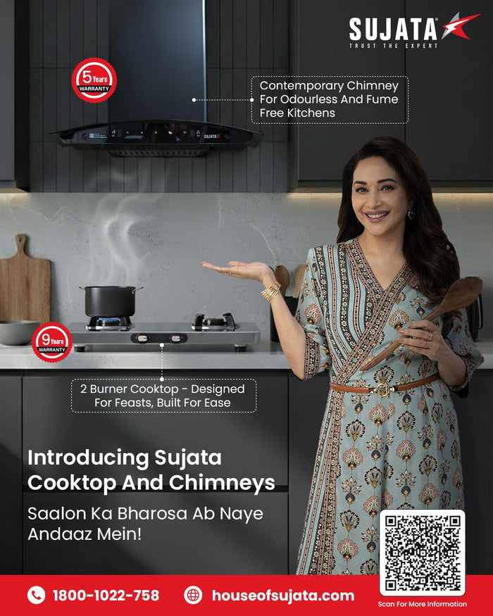 Sujata 2 burner gas stove steel body with forged brass burners and rotating nozzle