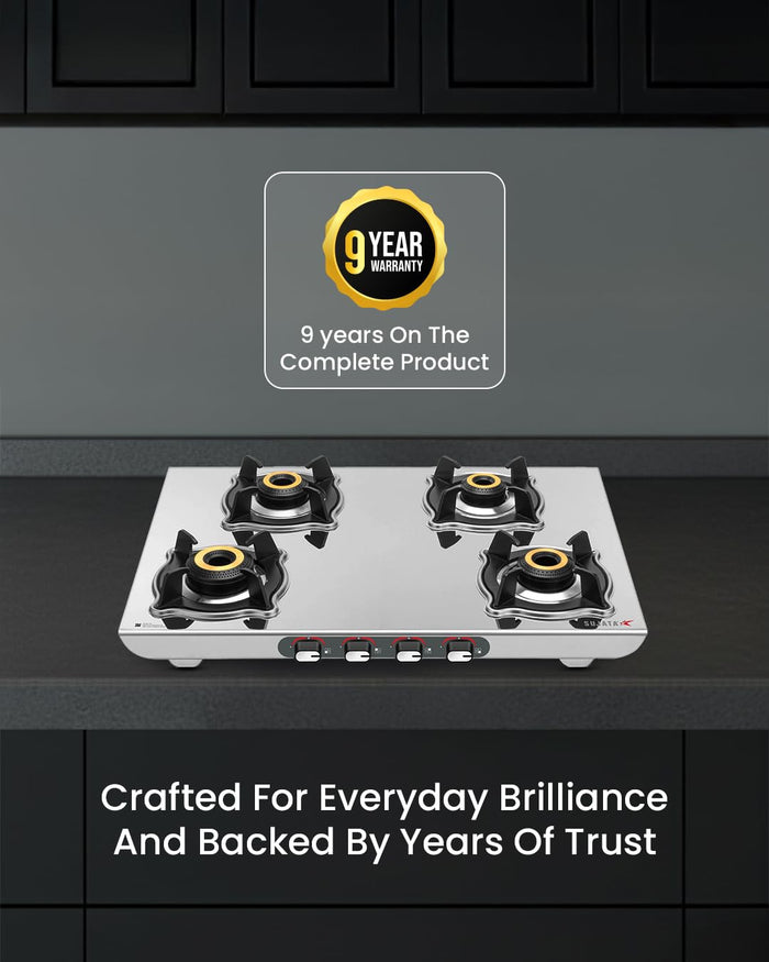 Sujata Majestic 1.2mm matt stainless steel 4 burner cooktop