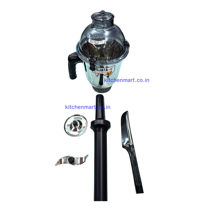 Sujata 1500ml dome jar with spatula whipping blade grating blade and tamper accessories