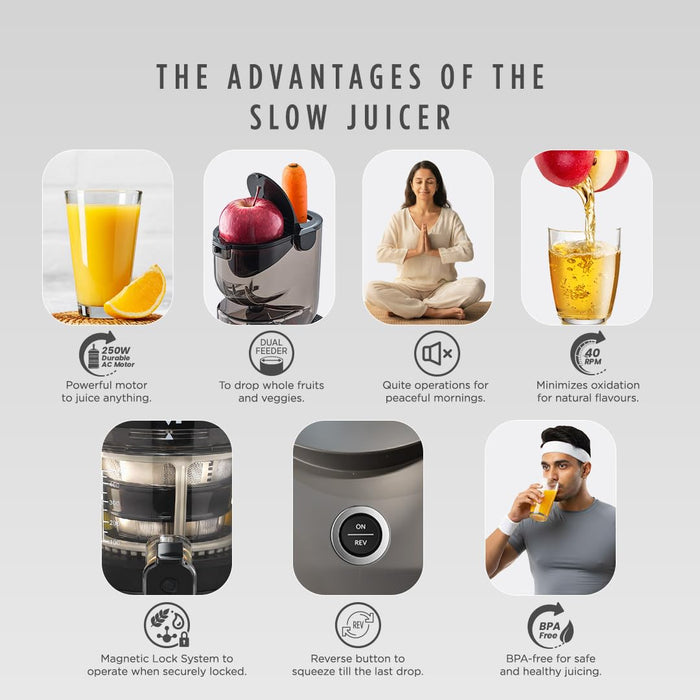Sujata SJ01 dual chute slow juicer with juice and pulp containers included