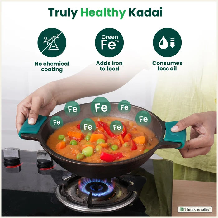 Super Smooth Cast Iron Kadai 2.5L 2.4Kg, Naturally Non-stick, Premium Quality, Toxin-free